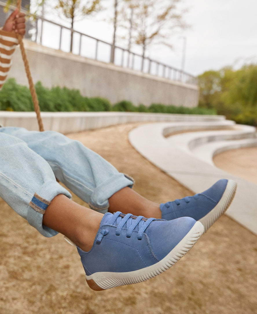 Keen Big Kids' KNX Leather Sneaker | Martini Olive/Evening Primrose