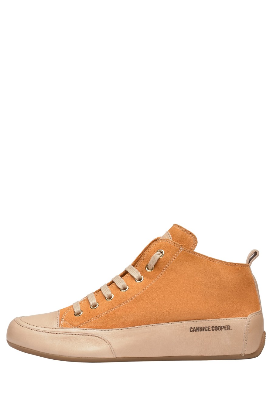 Femmes Candice Cooper | Baskets Cheville En Cuir Poli Et Daim Orange -Mid S